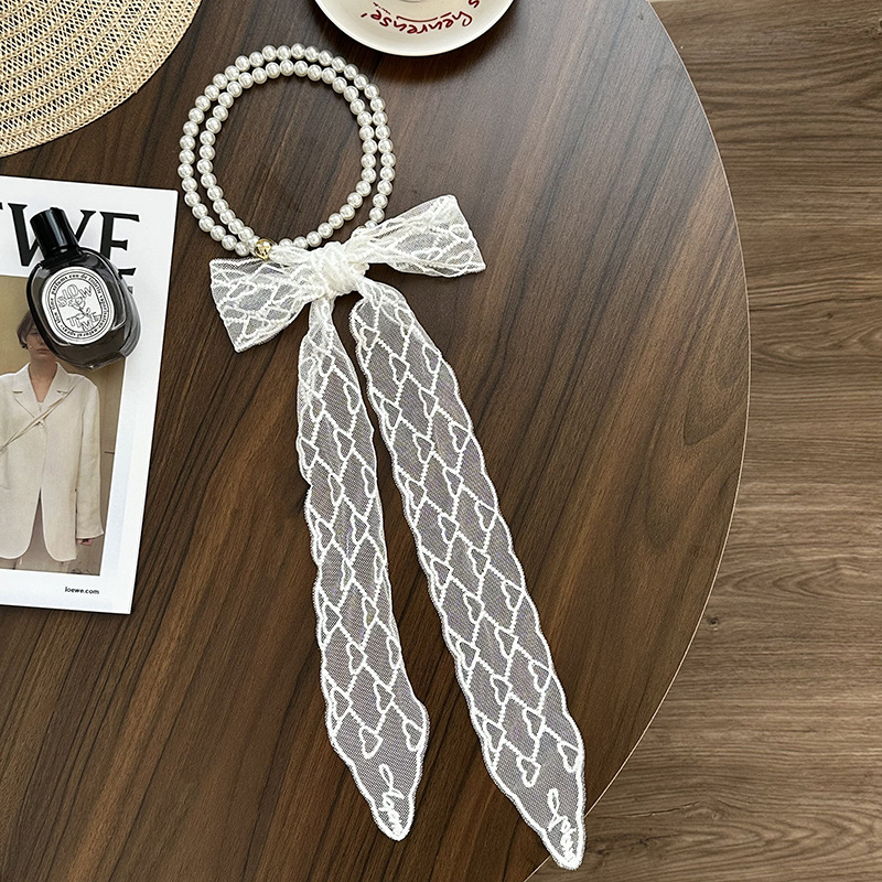 Collar de perlas Nueva bufanda de seda de encaje con cadena de clavícula francesa