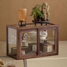 黑胡桃木实木推拉防尘玻璃茶柜茶具茶桌复古储物陈列展示柜新中式