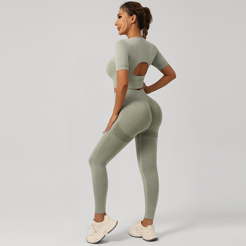 ropa interior deportiva transfronteriza mangas cortas pantalones cortos pantalones largos set mujer antichoque correr de alta intensidad yoga acondicionamiento físico espalda image 25