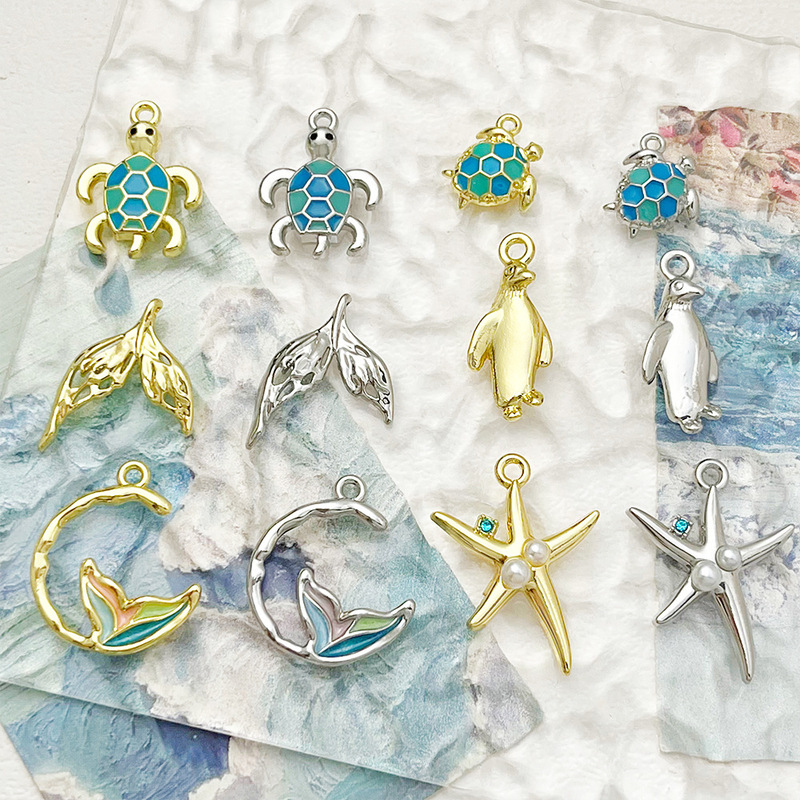 [Ocean Series] Easiest for Match Starfish Turtle Penguin Fishtail Alloy Pendant DIY Necklace Earrings Jewelry Accessories