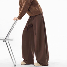 美式复古咖色弯刀卫裤女秋冬加绒宽松垂感休闲裤抽绳阔腿运动裤子