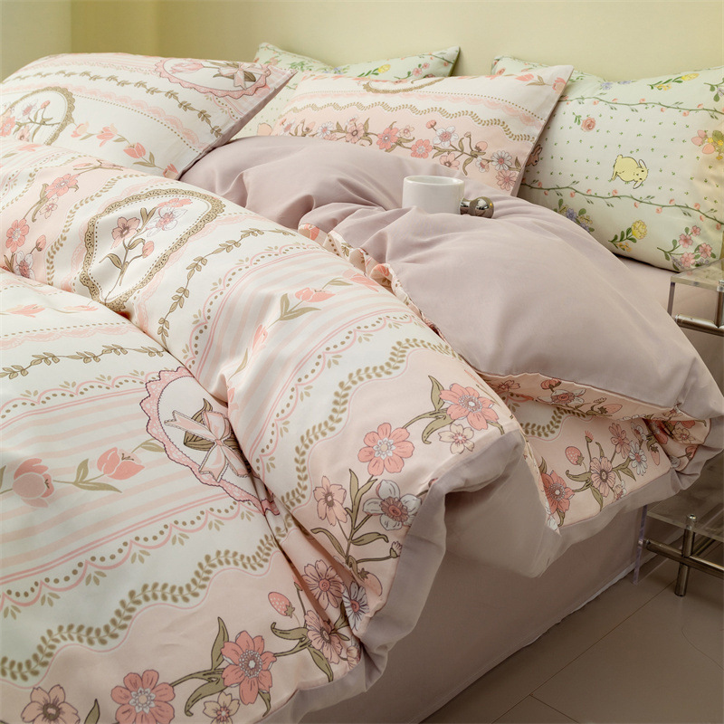 Cama de algodón de dibujos animados set de cuatro piezas 100 sábanas de cama de dormitorio de verano set de tres piezas set 4