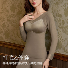 Light luxury sexy lace warm top without wearing bra fixed cup breathable skin-friendly cup slim warm long sleeves