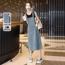 高档洋气牛仔背带裙女中长款2025夏季新款韩版遮肉显瘦连衣裙子潮