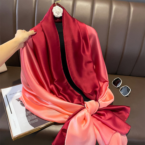  New Fashion Gradient Satin Silk Scarf Women's Oversized Gauze Shawl Spring and Autumn Scarf Autumn and Winter Warm Scarf