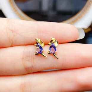 New natural tanzanite earrings S925 silver inlaid main stone 4*6mm Joker net red explosions women's jewelry wholesale