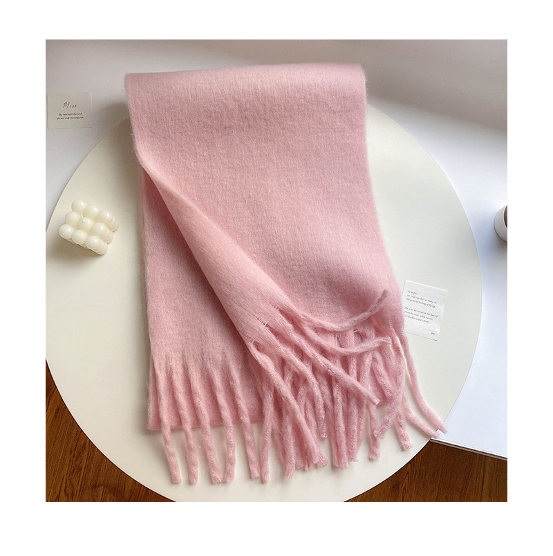Solid Color Thickened and Extended Scarf for Women, 2026 Autumn and Winter New Korean Style, Versatile Winter Shawl for Students, Pink
