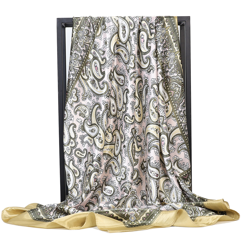 Autumn Season Women's Ig Style Retro Cashew Nuts Satin Printing Silk Scarf Kerchief