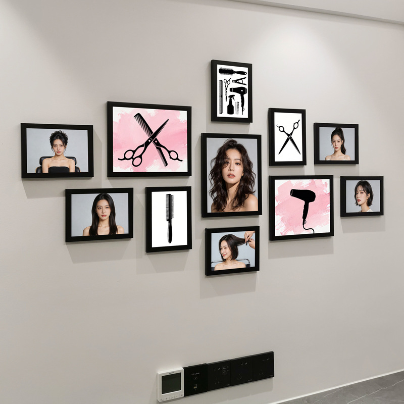 New Style Barber Shop Wall Decoration Combination Painting, Trendy Hairstyle Promotional Poster, Hair Salon Dedicated Photo Frame Photo Wall New Style Barber Shop Wall Decoration Combination Painting, Trendy Hairstyle Promotional Poster, Hair Salon Dedicated Photo Frame Photo Wall