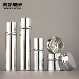 可定制直圆护肤品玻璃套装瓶精华液水乳按压泵头瓶厚底电镀膏霜瓶