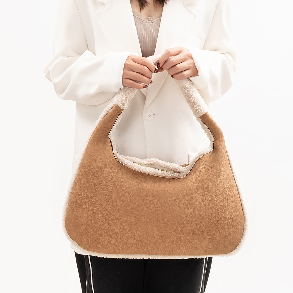 Women's Bag plush leather bag shoulder bag niche design women's bag commuter armpit bag_voghion.com