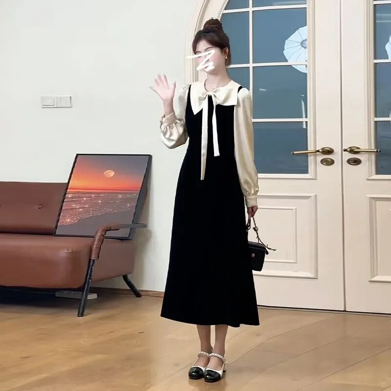 French-Style Black Inner Dress for Petite Women, Autumn/Winter 2026 New Model, High-End Hepburn Style, Plus-Size Mid-Length Dress French-Style Black Inner Dress for Petite Women, Autumn/Winter 2026 New Model, High-End Hepburn Style, Plus-Size Mid-Length Dress