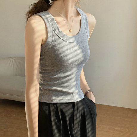 灰色吊带背心女螺纹棉内搭打底衫2025春季遮副乳修身无袖上衣夏
