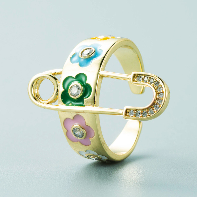 Fashion Brooch Flower Dripping Oil Copper Gold-plated Micro-inlaid Zircon Ring display picture 6