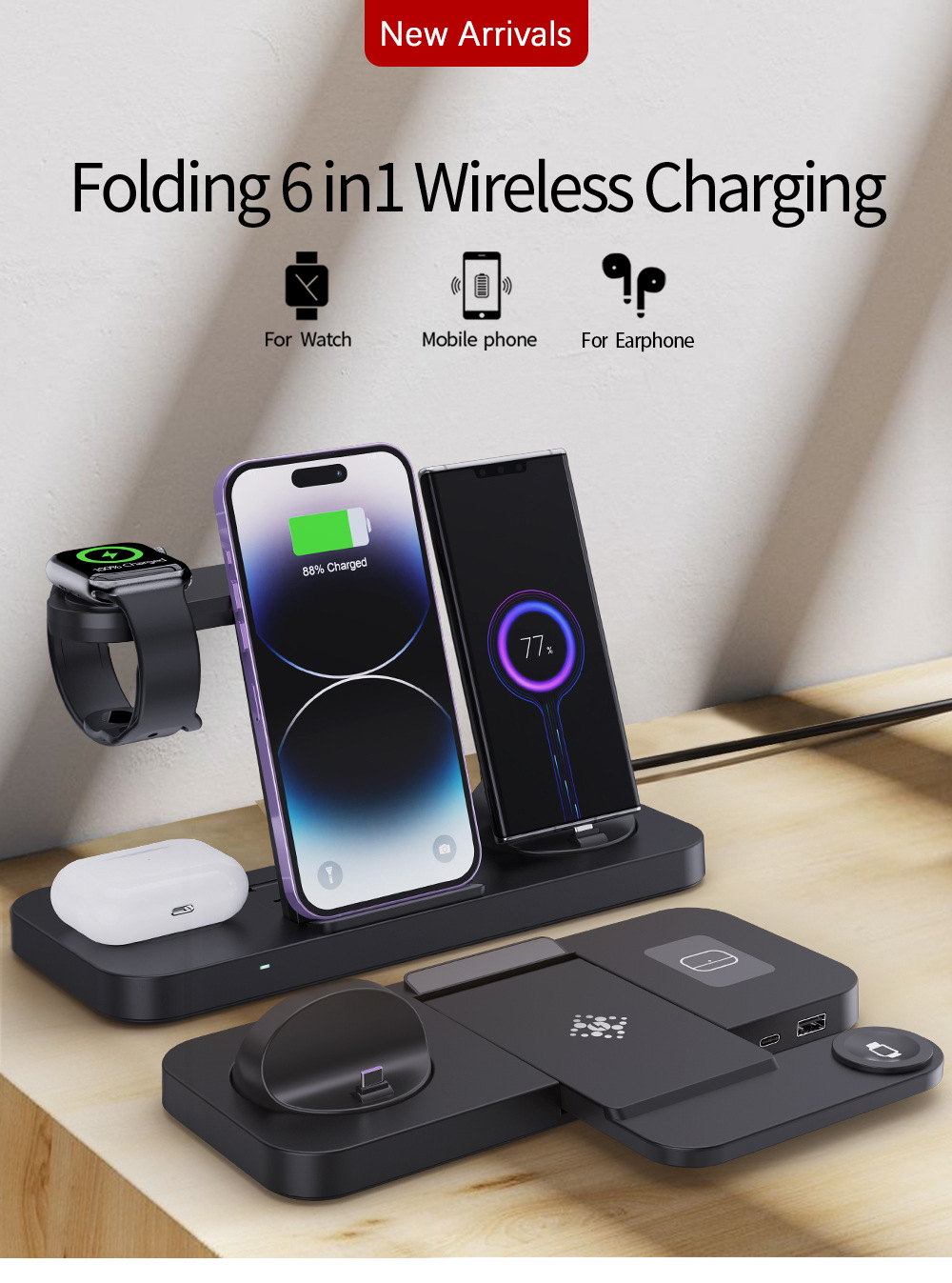 Title 1, Folding Six-in-One Wireless Charging Stand Char...