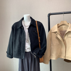 [比正]2025秋冬新款韩版高质感复古宽松减龄小个子夹克外套女4862