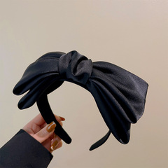 2022 New Black Oversized Bow Hair Accessory Simple Elegant Satin Hair Band Fashion Outdoor High Crown Headband