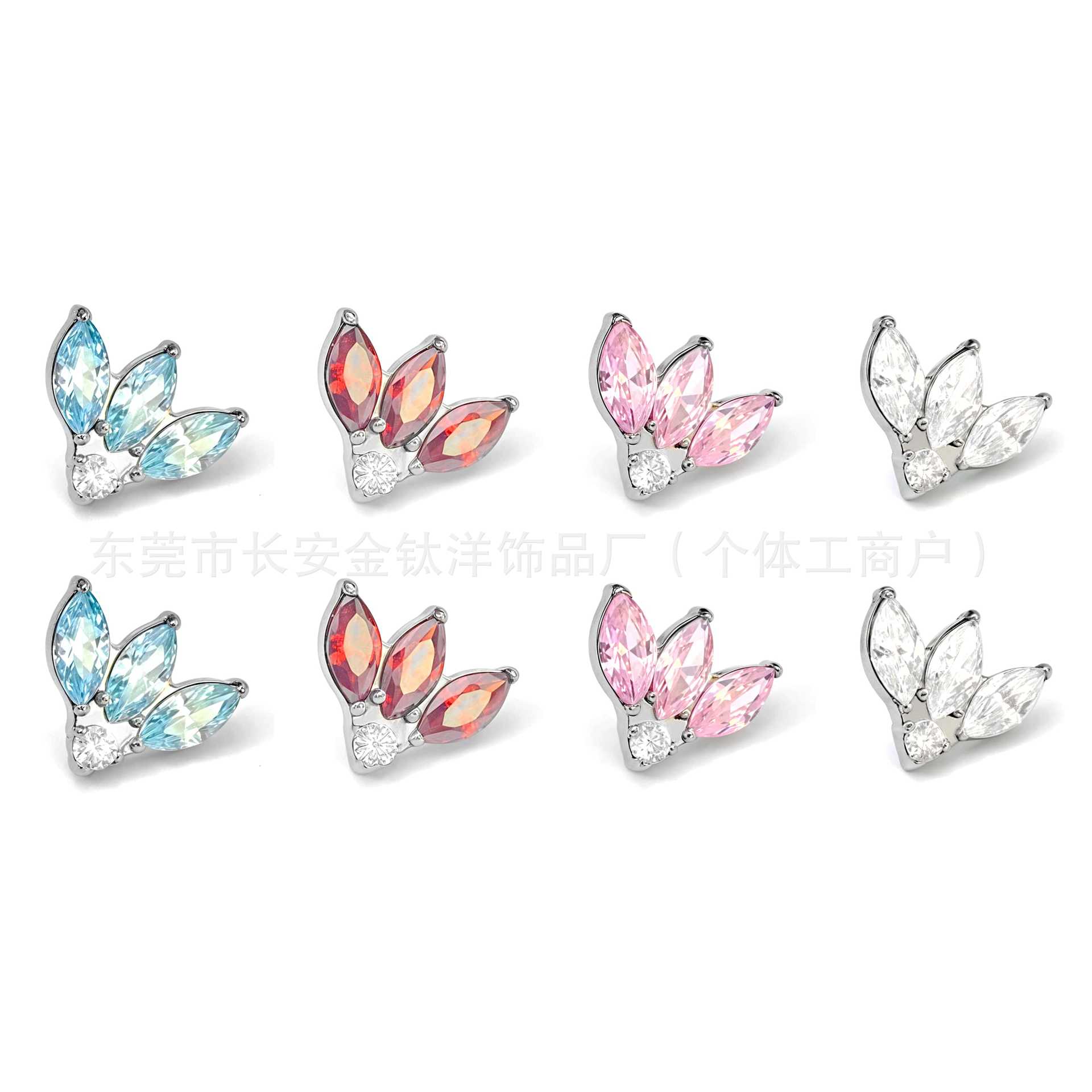 F136 Titanium Three-Leaf Full Diamond Marquise Earrings Zircon Earrings Cochlear Nails Ear Bone Nails G23 Titanium Alloy Piercing Jewelry detail image 8
