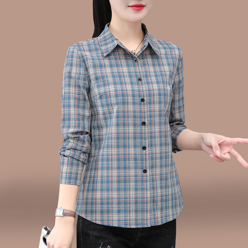 格子衬衫女春秋2025新款时尚中老年妈妈长袖衬衣早秋薄款纯棉上衣|undefined