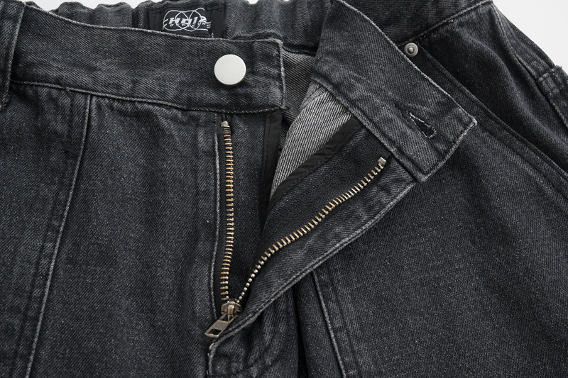 Men's Clothing Distressed Wash Tooling Jeans Men's and Women's New Fashion Brand Pocket Zipper Design Sense Side Strap Loose Straight Pants_viptrois.com