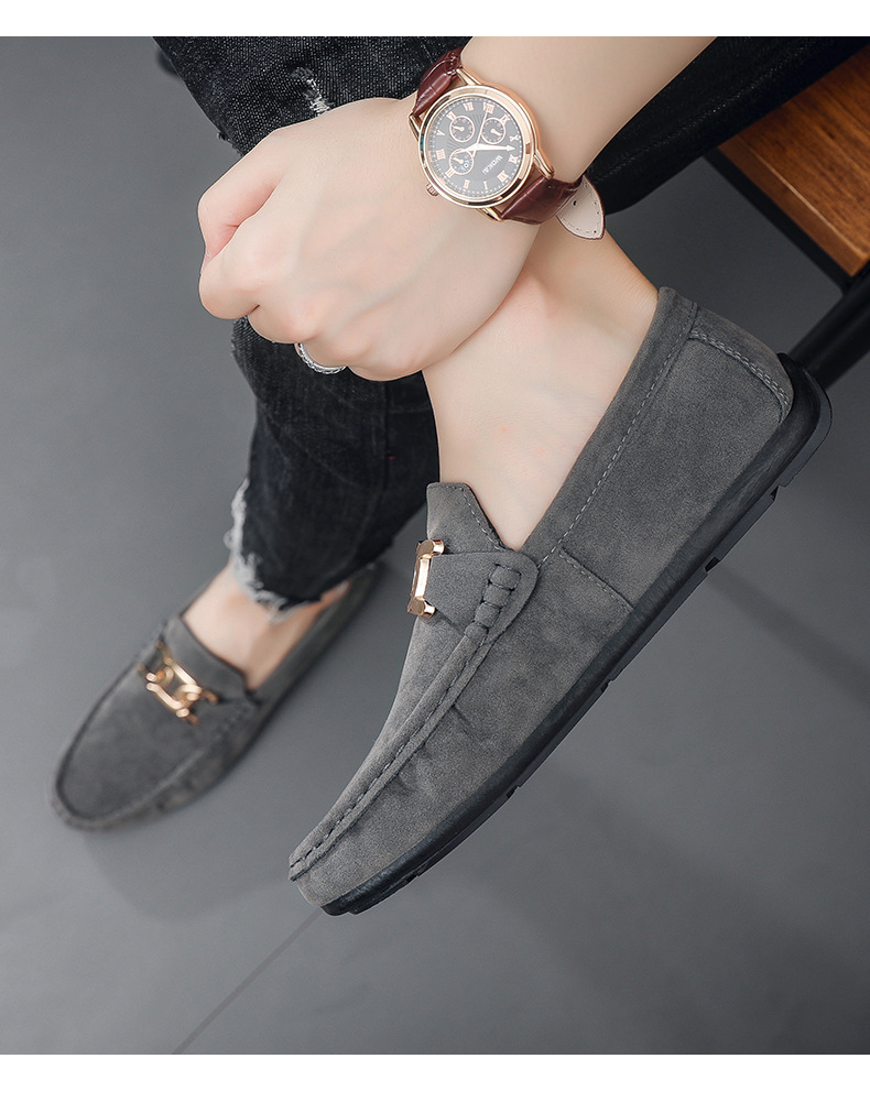 New frosted suede lazy man slip-on small leather shoes loafer driving shoes man_voghion.com