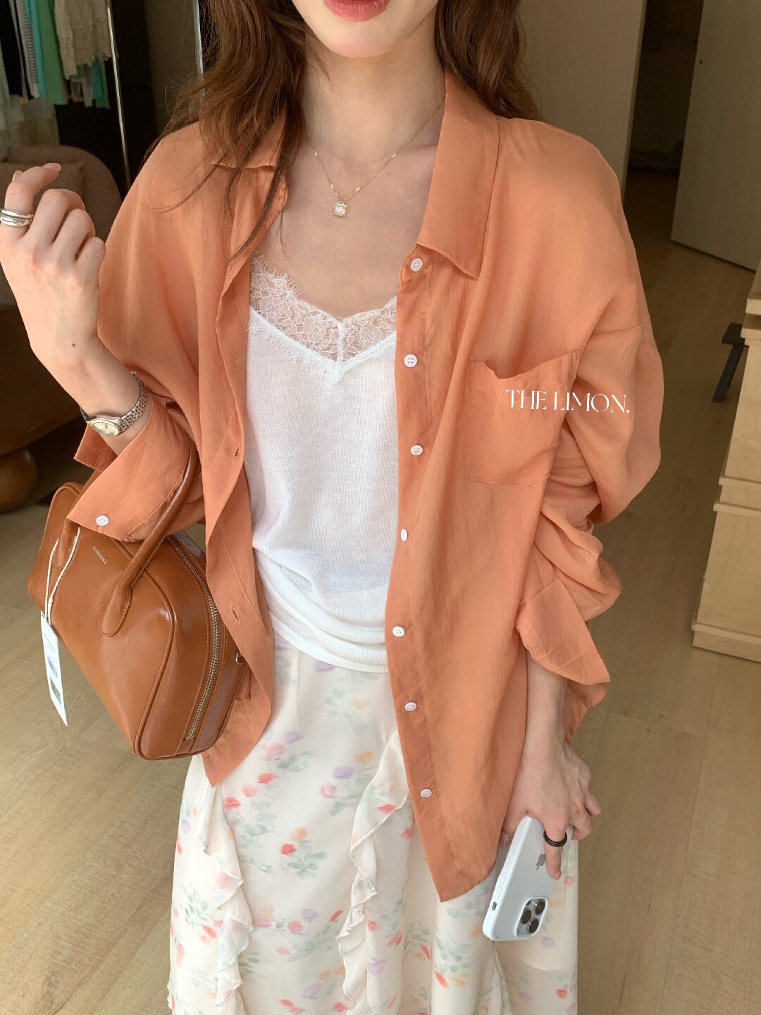Áo sơ mi nữ tay dài chất liệu tencel phong cách lười biếng ấm áp — Vàng nhạt, xanh lam, Xanh lá cây nhạtcolor, màu hồng chi tiết 23