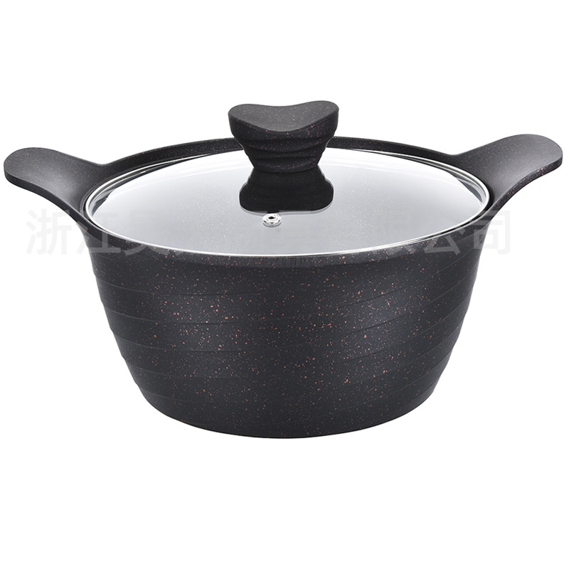 Juego de ollas de aluminio al por mayor transfronterizo, olla antiadherente de piedra médica, olla de sopa doméstica de diez piezas, olla de cocción al por mayor