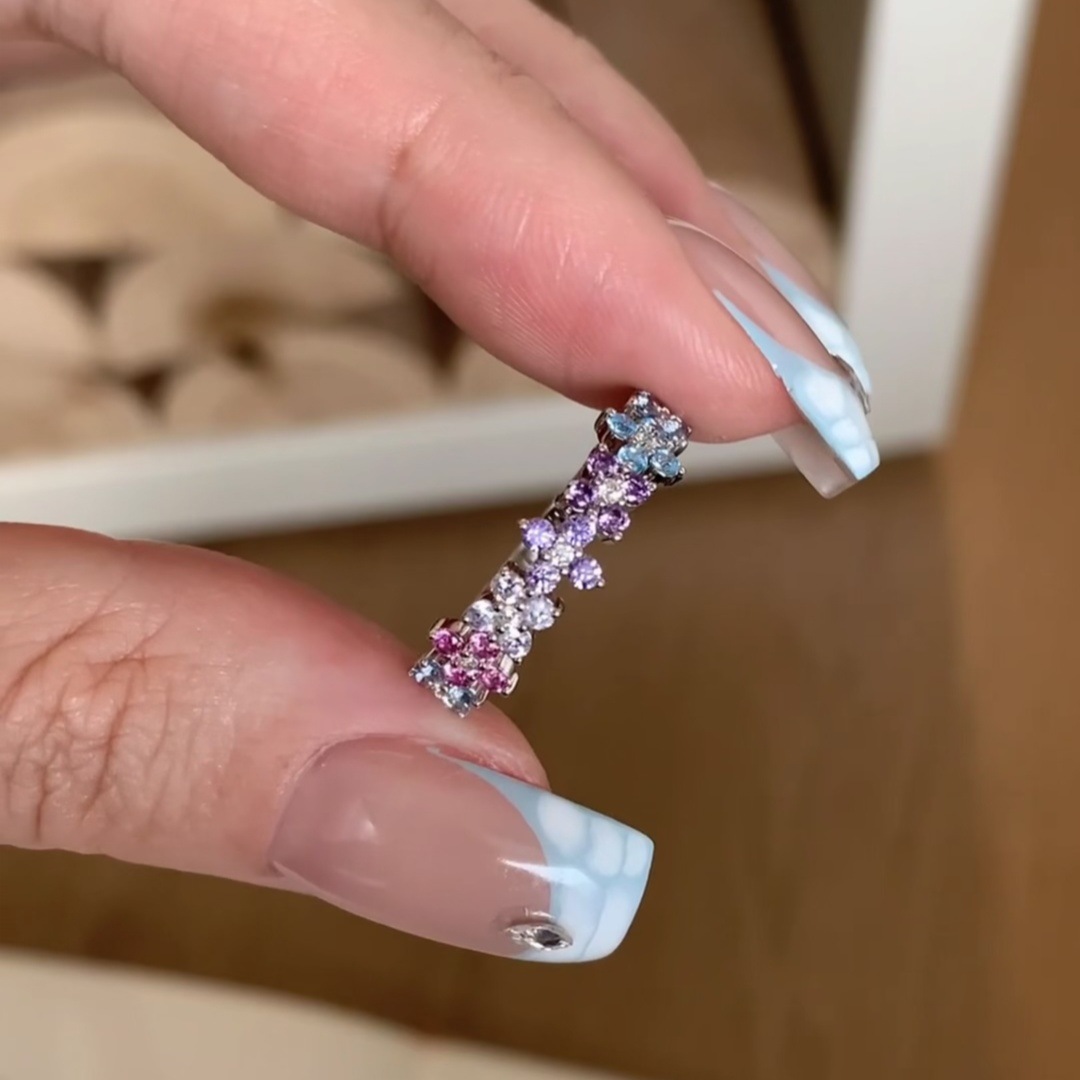 French Monet Garden Colorful Flower Ring Women's Summer Dopamine Niche Sweet Four-Leaf Clover High-End Ring