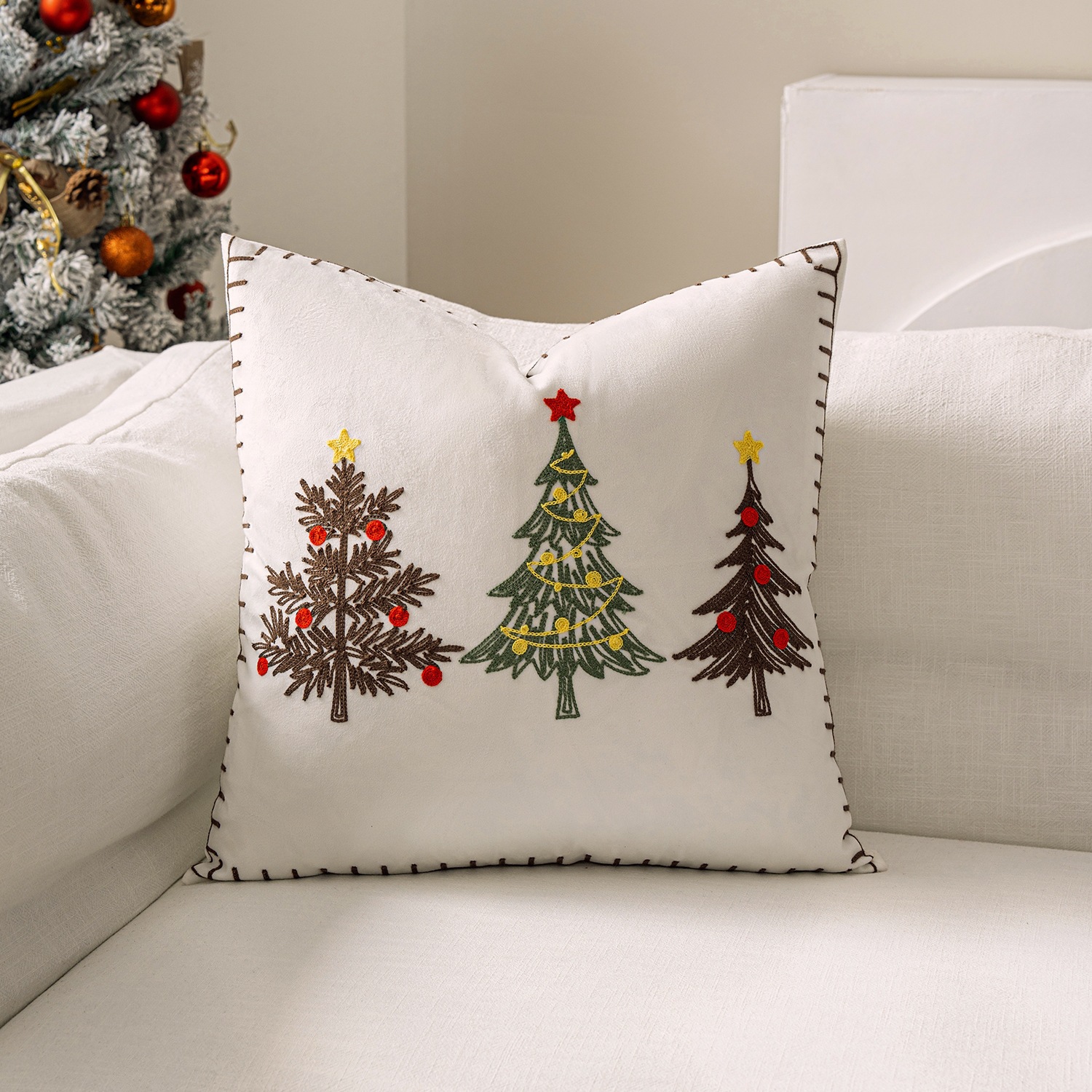 Ventas transfronterizas en caliente de alce árbol de Navidad estampado almohada cubierta de nieve de otoño y invierno bordado estilo de decoración de vacaciones atmósfera cojín cubierta