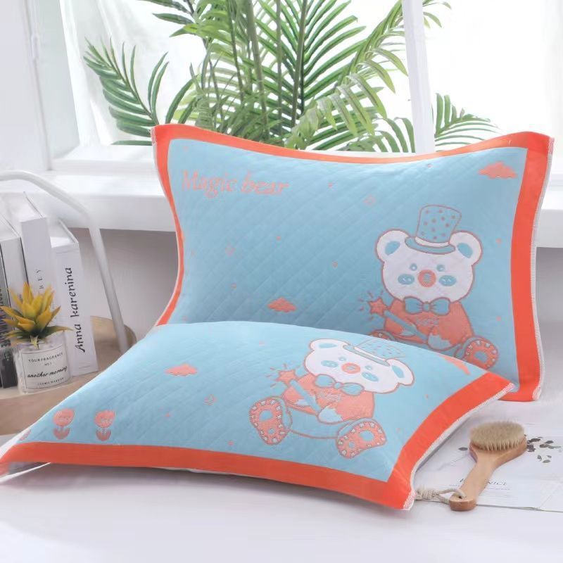 Cotton Gauze Pillowcase - Medium Size, Single Person 60*40, Pillow Dedicated Cute Cartoon Children's Pillowcase, Four Seasons Universal