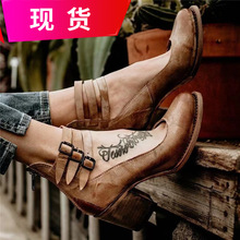 跨境外贸新2025年亚马逊独立站后拉链粗跟高跟方跟浅口搭扣女单鞋