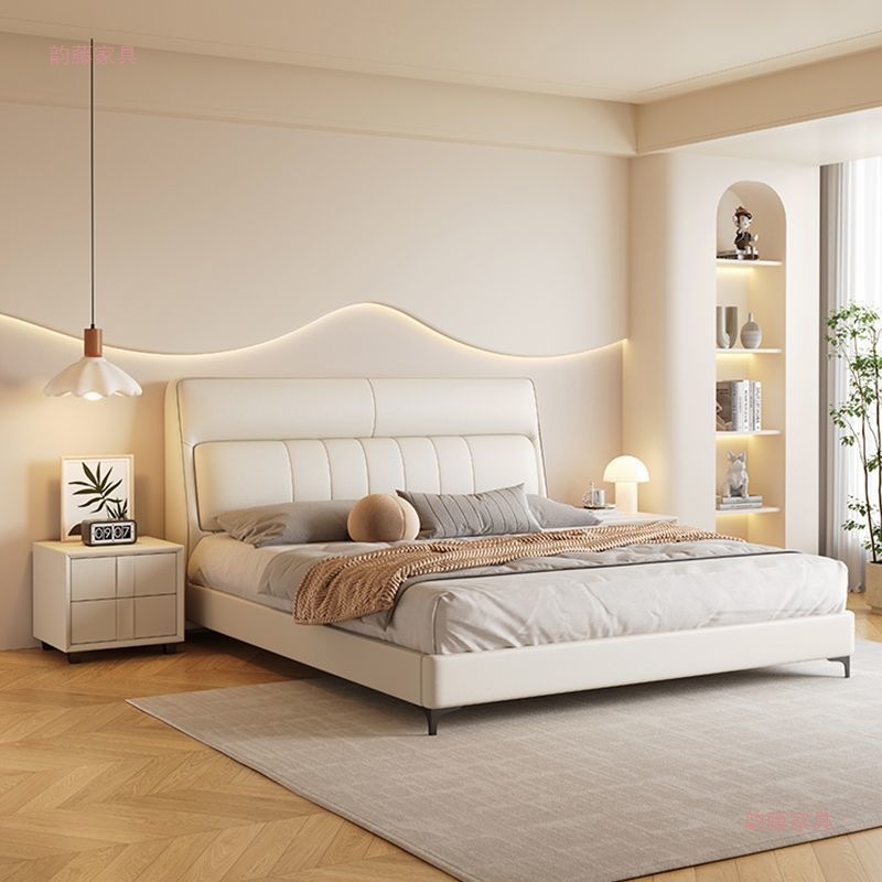 Modern Simple Nappa Leather Bed Double Bed Small Apartment Drawer Storage Italian Minimalist Master Bedroom Large Bed Wedding Bed