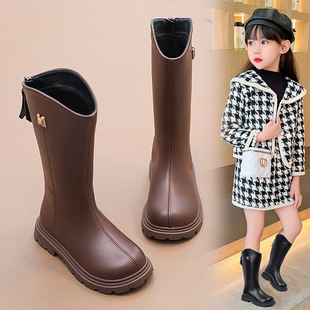 Girls' Boots 2025 Autumn New m Metal Buckle Children's Long Boots Back Zipper Children's Martin Boots Children's Boots