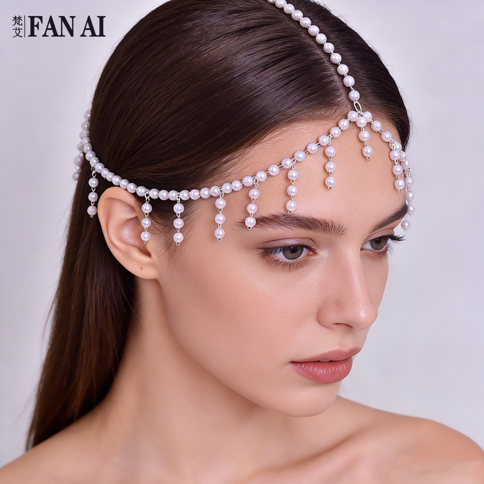 Fanai Sweet Bridal Updo Hair Accessory European and American Fashion Pearl Tassel Hairpiece for Host Performances SA32