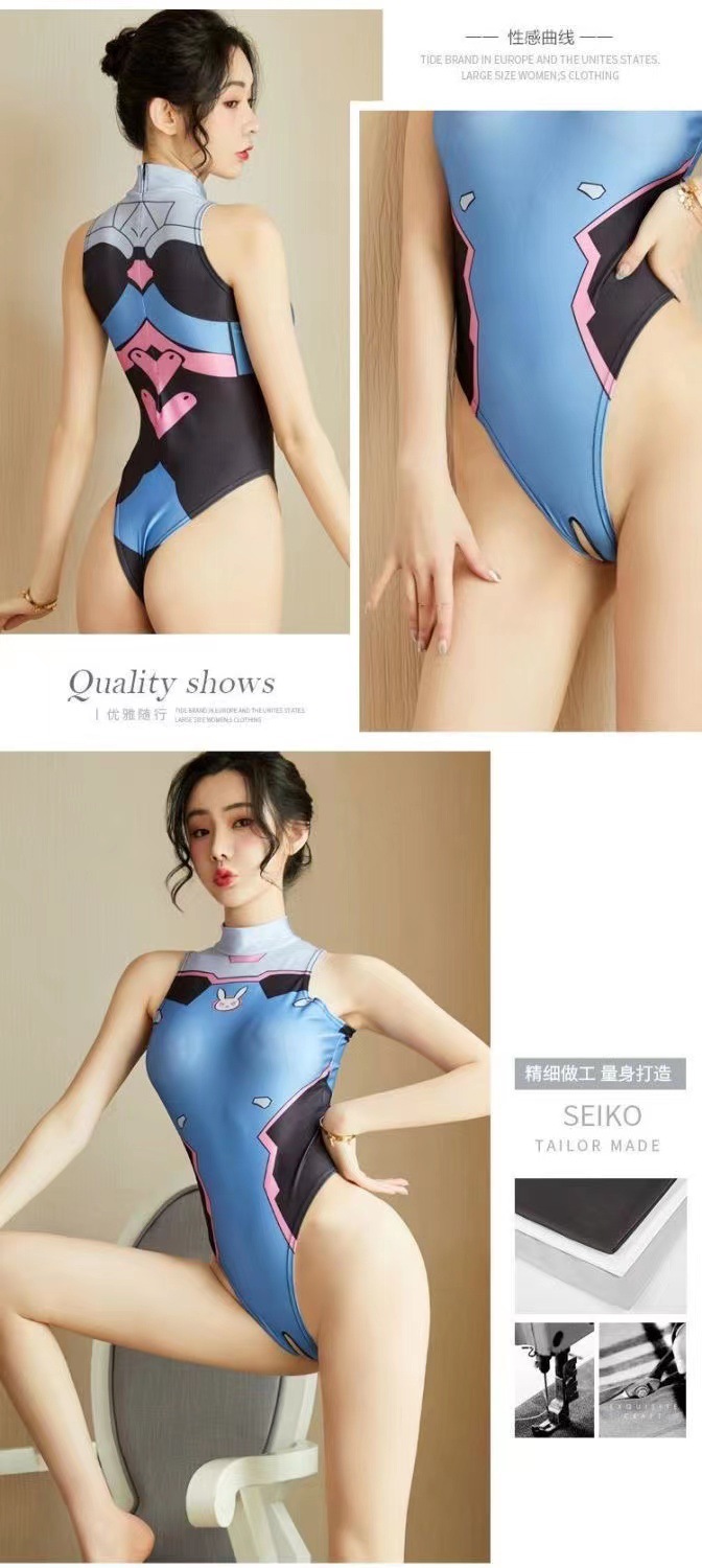 Blue Open-front One-piece Maid Costume Swimsuit Style Lingerie for Women — detail image 6