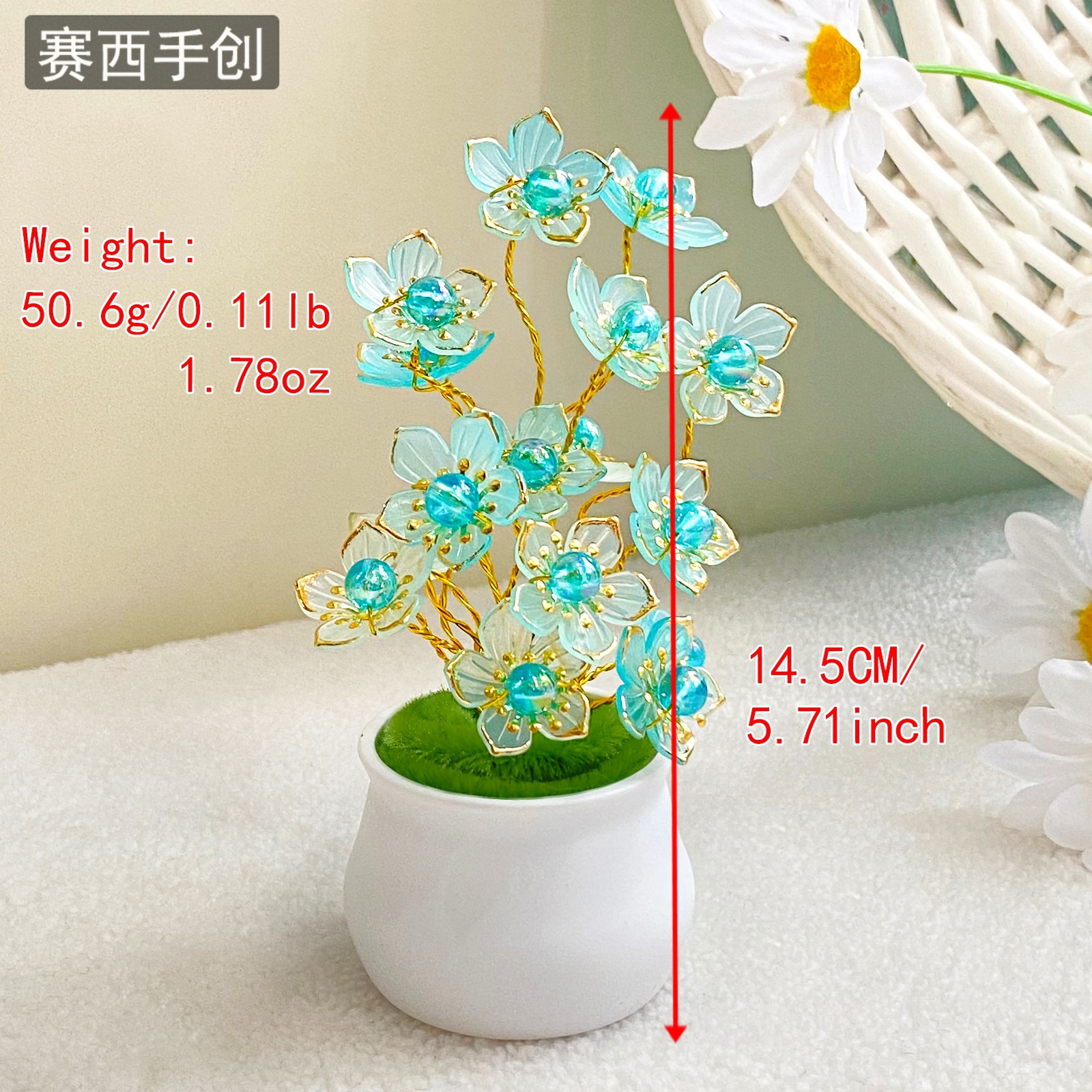 Saixi imitación de plantas en maceta con cuentas hechas a mano adornos frescos productos acabados imitación ramo de flores decoración doméstica pastoral L30 image 7