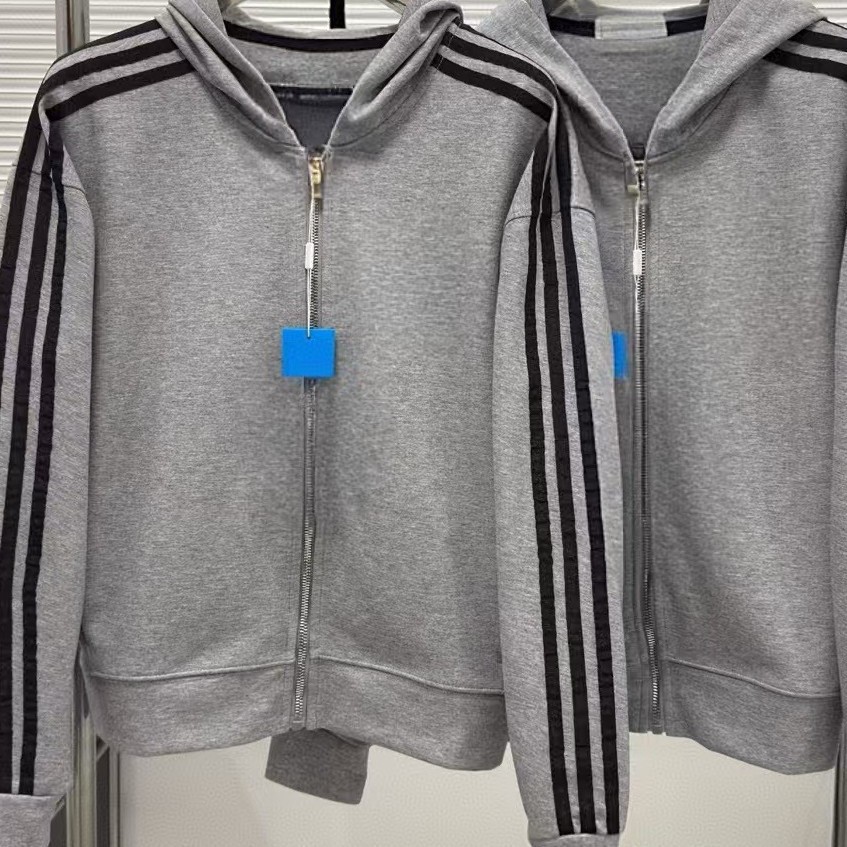 Original influencer embroidery style American-style zip-up cardigan, spring and autumn stand-up collar sweatshirt, short double-stripe INS jacket, Korean version