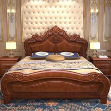 欧式全实木大床1.8米雕花豪华双人床主卧单人床1.5米高箱储物大床