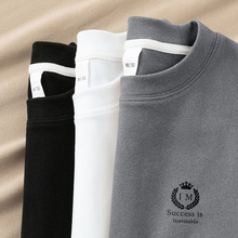 德绒打底衫男士长袖t恤圆领内搭加绒保暖体恤双面绒秋衣印花小衫