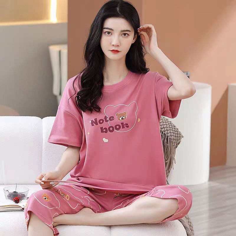 Pijamas de algodón de imitación al por mayor transfronterizos, pantalones cortos de manga corta con jersey fino de verano para mujer, nuevo traje casual simple, servicio a domicilio