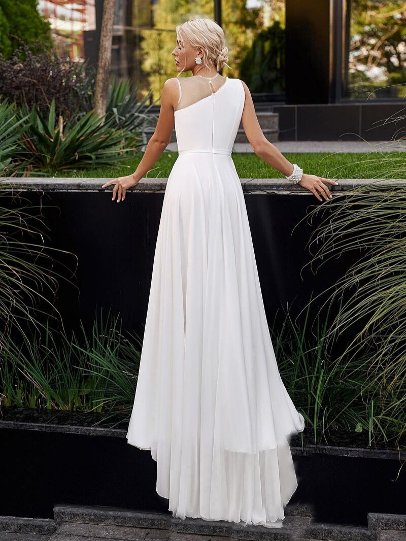 2025 nuevo vestido de novia de doble hombro blanco de cuello redondo de chiffon francés vestido de novia de cola pequeña image 3