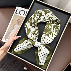 70方巾新款几何拼色仿真丝围巾丝巾欧美时尚包头巾护颈领巾小披肩