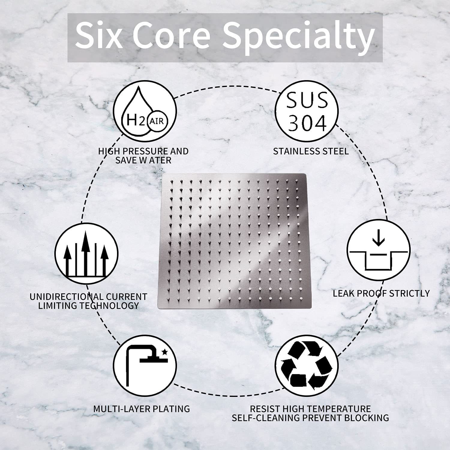304 stainless steel top shower head, brushed square shower head, 8-inch and 10-inch metal pressurized large shower head undefined