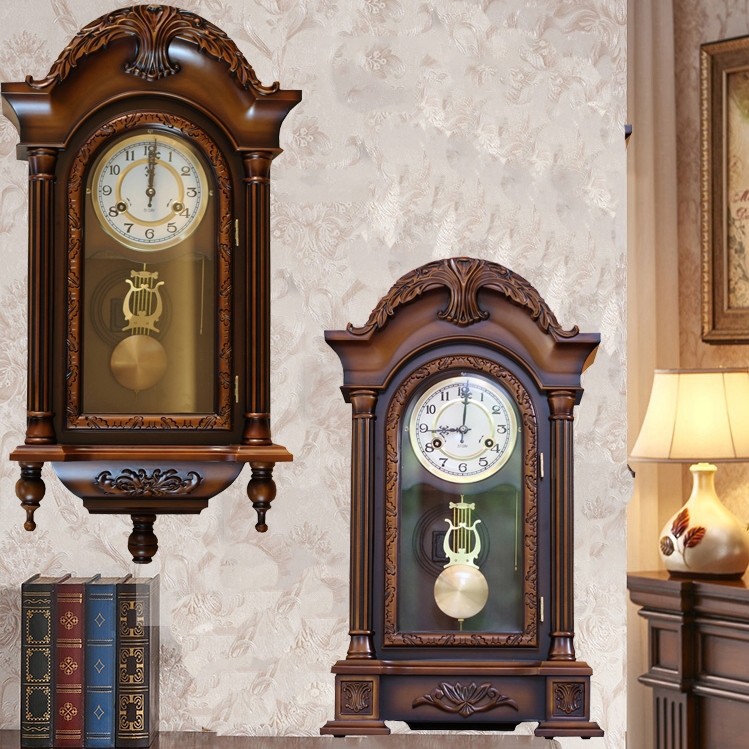 Reloj de pared de estilo chino nuevo antiguo, de madera maciza, mecánico – movimiento de péndulo de cobre Polaris, para Feng Shui.