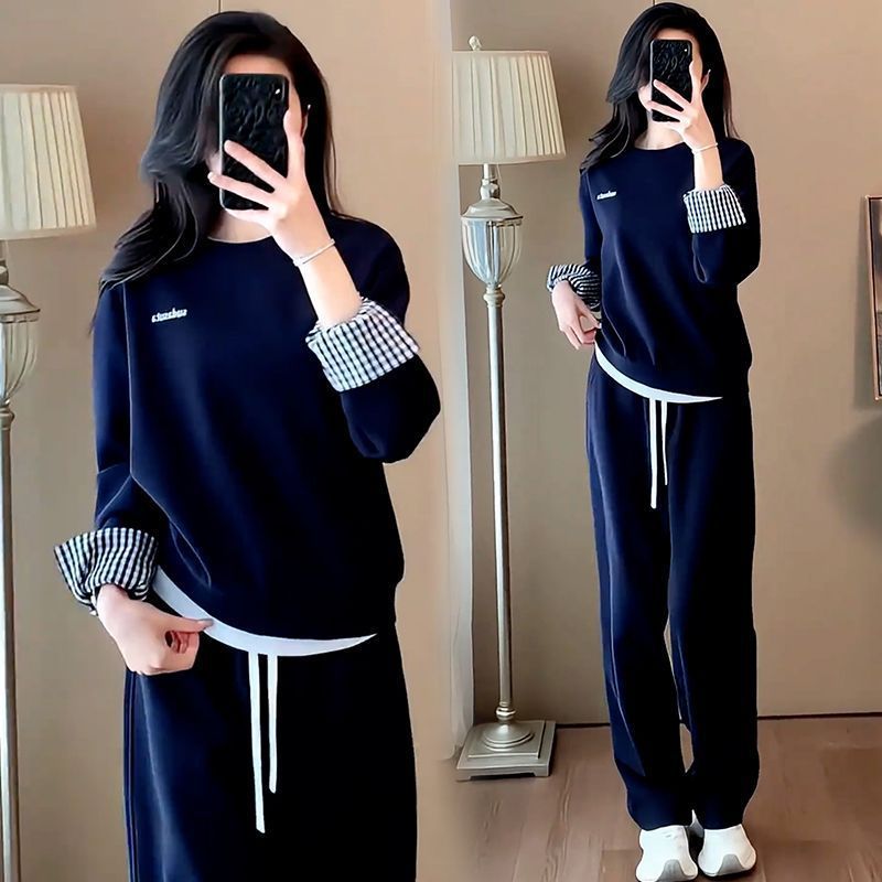 春秋季休闲运动服套装女新款时尚洋气显瘦拼接长袖减龄两件套2025|undefined