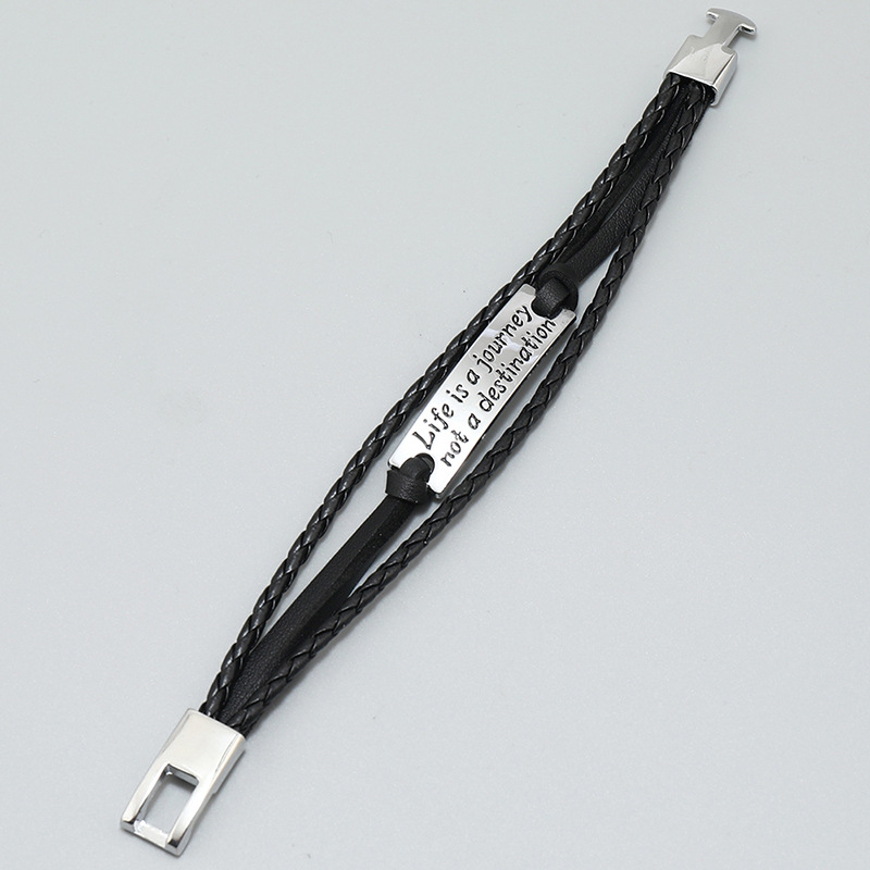 Men'S Gender Fashion Letter Pu Leather Alloy Knitting Men'S Bracelets Men Cord & Leather Bracelets