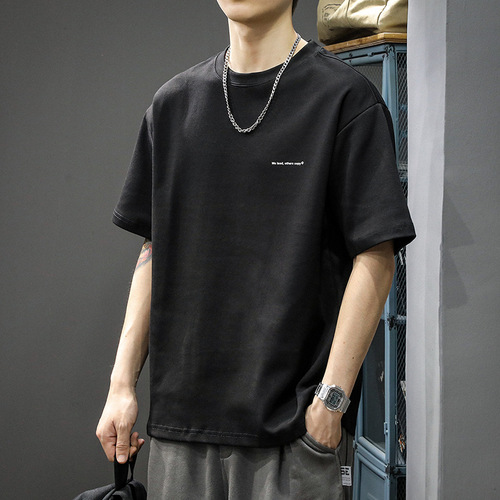 Heavyweight Short Sleeve T-Shirt for Men - Summer New Arrival American Style Pure Cotton Casual Brand Base Layer White Loose Half Sleeve T-Shirt