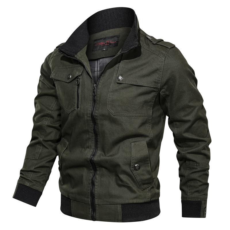 New casual solid color with zipper stand up collar plus size jacket, men's pure cotton jacket_voghion.com