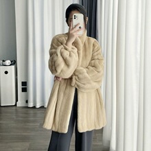 2025高级名媛貂新款双色金貂立领仿貂皮大衣毛毛外套女中长款加厚