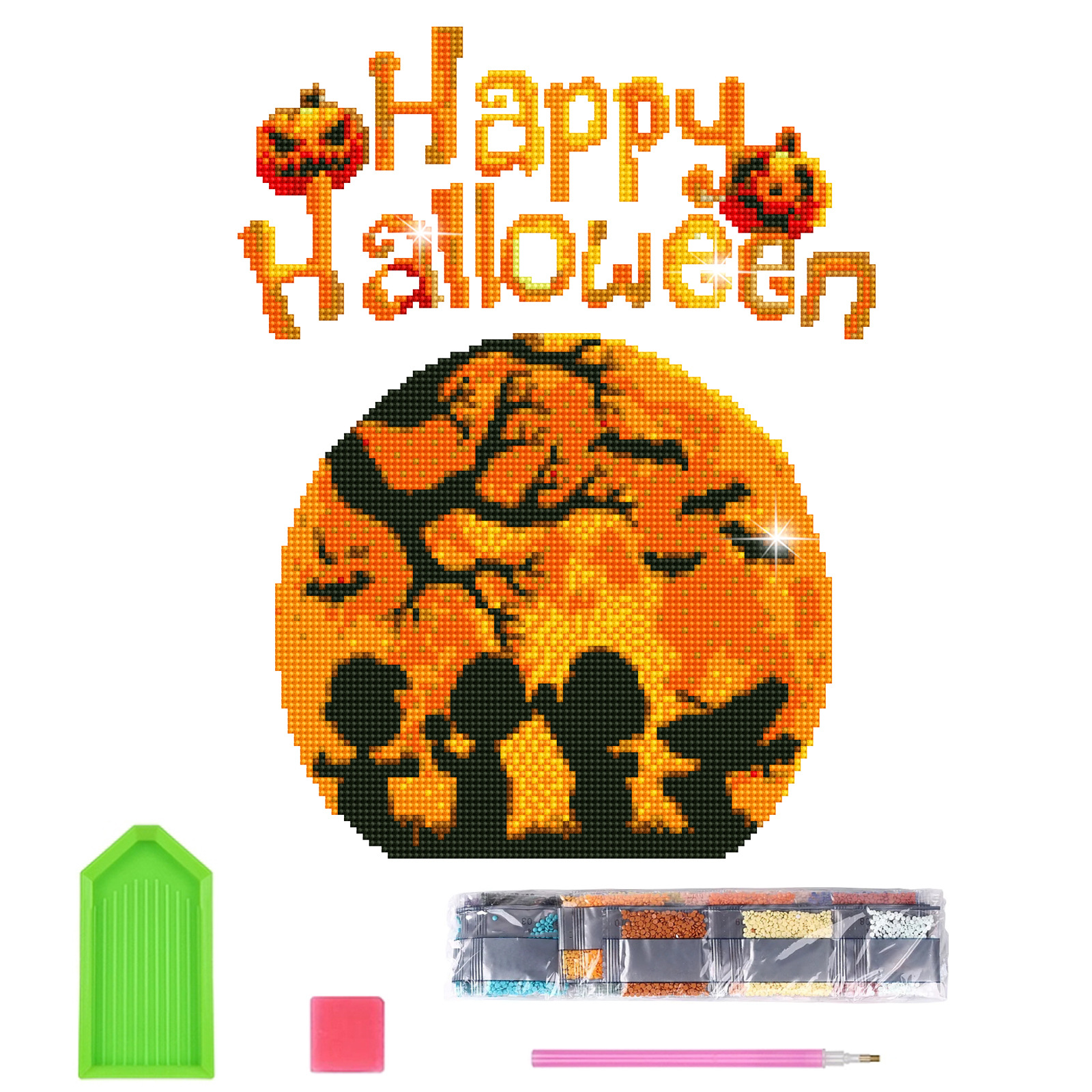 Halloween calabaza luna pintura de diamantes pegatinas al azar pintura de mampostería de bricolaje pegatinas de pared pegatinas hechas a mano dibujos animados diamante redondo venta caliente